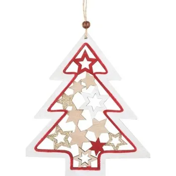 Vánoční dekorace Stromek dřevěný se zlatými glitry 15 x 17 cm