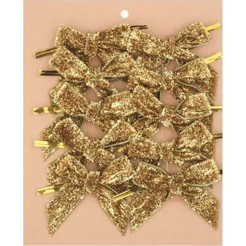 Vánoční dekorace Mašle zlatá třpytivá 8 cm, 12 ks