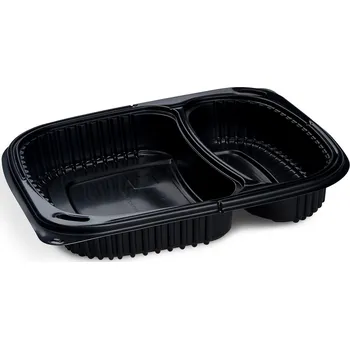 Jednorázové nádobí Menu mísa do mikrovlnky (PP) ECONOMY 2dílná černá 240 x 210 mm 1100ml 100 ks