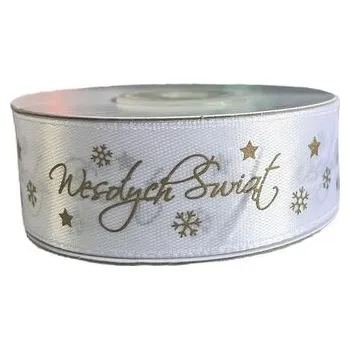 Set školních potřeb Wstążka satynowa Wesołych Świąt 25mm biała