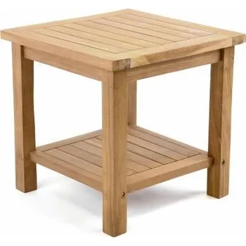 Zahradní stůl Menší masivní dřevěný odkládací stolek s poličkou 50x50 cm na terasu / balkon