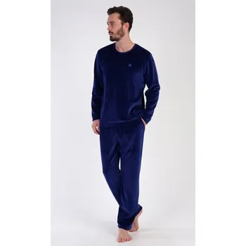 Pánské pyžamo Vienetta Secret Pánské pyžamo dlouhé teplé Aleš tmavě modré Barva: tmavě modrá, Velikost: XL