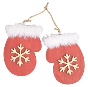 Vánoční dekorace Dřevěné rukavice na zavěšení 9 cm, červené