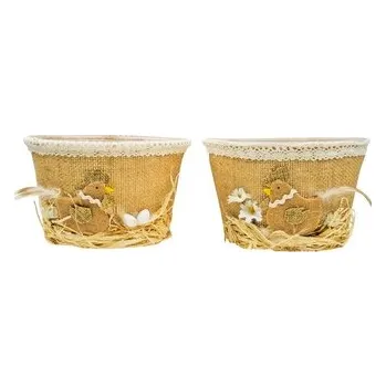Květináč Košík velikonoční s jutou a krajkou průměr 14 cm