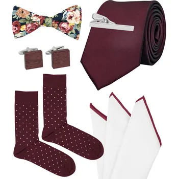 Kravata Bubibubi Vínová sada Merlot s kravatou a motýlkem velikost ponožek 43-46
