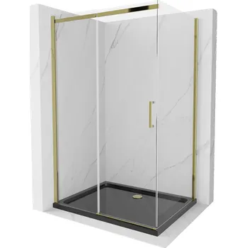 Mexen Omega sprchový kout posuvný 120 x 80 cm, transparentní, zlatý + vanička Flat, černá - 825-120-080-50-00-4070G Sprchové kouty s vaničkou