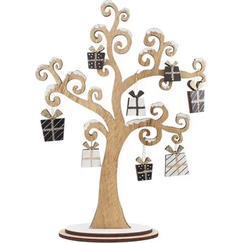 Vánoční dekorace Strom dřevěný s dárečky 30 cm