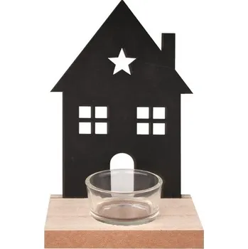 Svícen Svícen s černým kovovým domečkem na jednu svíčku 10 x 10 x 15 cm