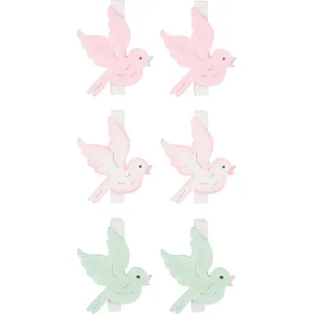 Velikonoční dekorace Ptáček dřevěný 4,5 cm na kolíčku 6 ks pastelové barvy