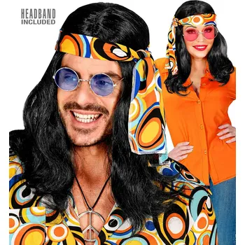 Karnevalová paruka Unisex černá disco paruka s šátkem