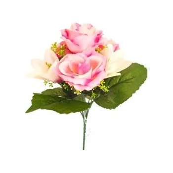 umělá květina Růže kytice s přízdobou sv. růžová H358