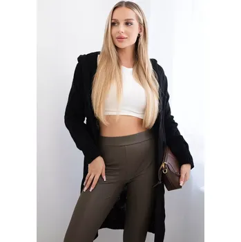 Dámský svetr Dámský úpletový kardigan s kapucí - italská móda - černý - vel. UNI