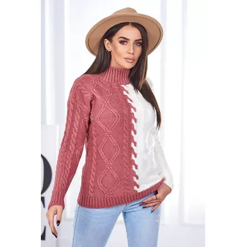 Dámský svetr Dámský svetr dvoubarevný se stojáčkem - italská móda - tmavě růžovo-bílý - vel. UNI