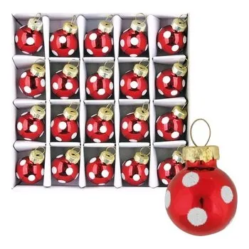Vánoční dekorace Sada skleněných baněk červených puntík 2 cm, 20ks
