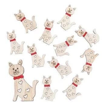 Kočka dřevěná s mašlí s lepíkem 4 cm 12 ks přírodní