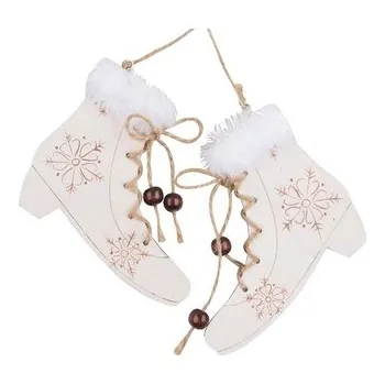 Vánoční dekorace Dřevěné zimní boty na zavěšení 12 cm, bílé