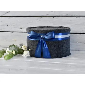 plenkový dort dortNEdort Jednopatrový ručníkový dort pro dědečky Barva: Šedá s tmavě modrou mašlí 189_SED