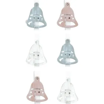 Vánoční dekorace Zvonek dřevěný na kolíčku 3,5 cm, 6 ks