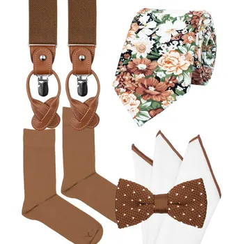 Kravata Bubibubi Hnědá sada Sedona s kravatou, motýlkem a kšandami velikost ponožek 39-42