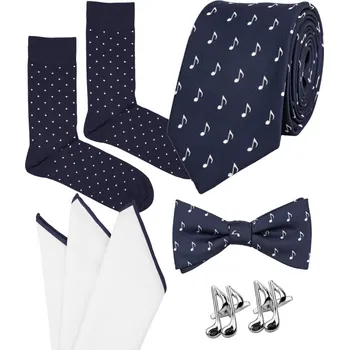 Kravata Bubibubi Tmavomodrá hudební sada s kravatou a motýlkem velikost ponožek 39-42