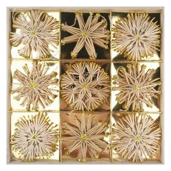 Vánoční dekorace Slaměné ozdoby se zlatými glitry na zavěšení 11 cm, 27 ks