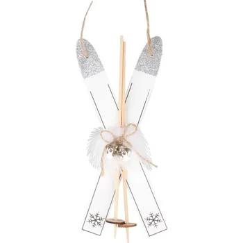 Vánoční dekorace Dřevěné lyže na zavěšení stříbrné 21 cm