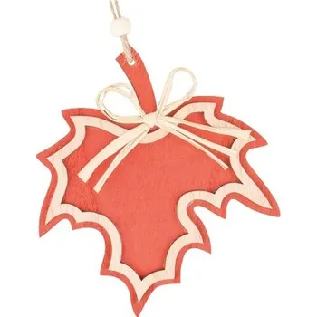 Vánoční dekorace Dřevěný list na zavěšení javor vínový 12 cm