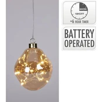 Vánoční dekorace Skleněná baňka s LED, 10 cm zlatá průhledná