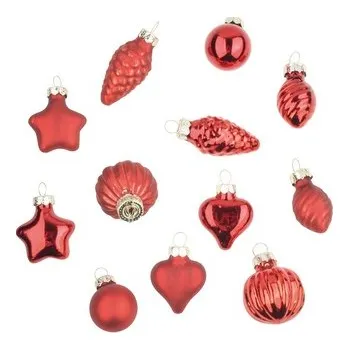 Vánoční dekorace Sada skleněných ozdob červené 3-4 cm 12 ks