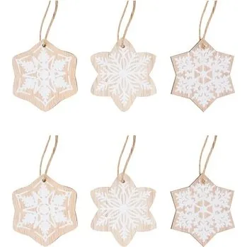 Vánoční dekorace Dřevěné vločky na zavěšení 5,5 cm 24 ks v krabičce