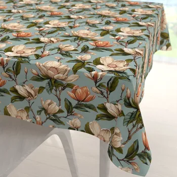 ubrus Bavlněný čtvercový ubrus Sandra SA-545 Květy magnolie na šedomodrém 40x40 cm