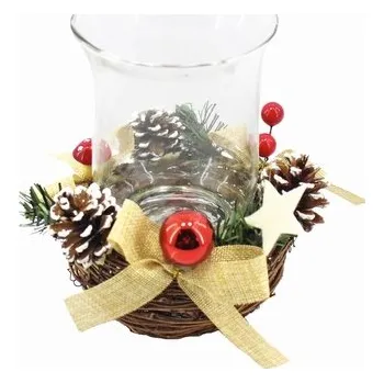 Svícen Svícen se skleněnou nádobou s jutovou mašlí 25 cm