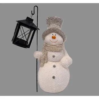 Vánoční dekorace Prodex Import Sněhulák s lucernou na svíčku 28 cm
