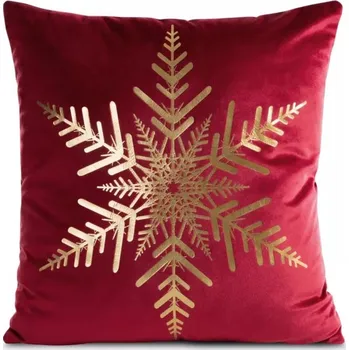 Povlak na dekorativní polštářek Velurový povlak na polštář červený, zlatá vločka, 45x45 cm