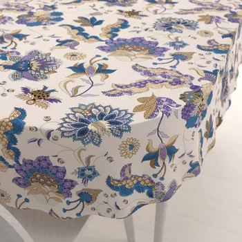 ubrus Bavlněný oválný ubrus Sandra SA-539 Modro-fialové orientální květy na světle béžovém 50x100 cm