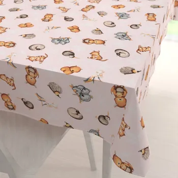 ubrus Dětský bavlněný obdélníkový ubrus Sandra SA-533 Australská zvířátka na růžovém 80x120 cm