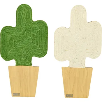 Škrabací rohož PawHut na zeď, sada 2 ks ve tvaru květináče z jutového provazu s háčky, design kaktusu, rohož pro kočky, bílá+zelená 30 x 60 cm | Aosom