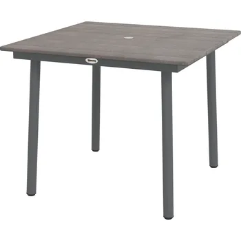 Zahradní stůl Outsunny zahradní stůl jídelní stůl pro 4 osoby otvor pro slunečník terasový stůl lamelový HDPE tmavě šedý 90x90x75cm | Aosom