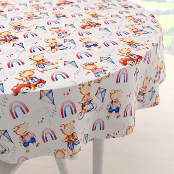 ubrus Dětský bavlněný kulatý ubrus Sandra SA-521 Modro-červení pejsci s auty na bílém Ø 40 cm