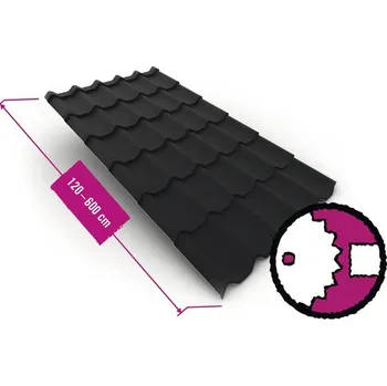 plechová krytina Profilovaná střešní krytina PRECIT plechová RAL9005 BS šířka 117 cm, délka na přání 120-600 cm