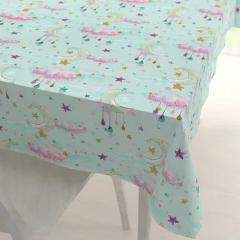 ubrus Dětský bavlněný obdélníkový ubrus Sandra SA-522 Měsíční obloha na mintovém 100x140 cm