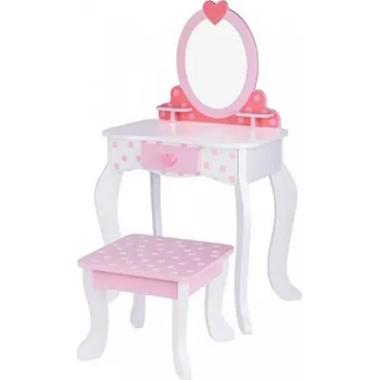 Toaletní stolek Tooky Toy Dřevěný toaletní stolek se židlí, zrcadlem a doplňky růžový
