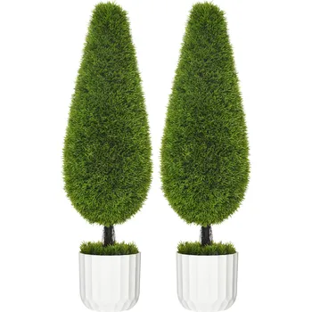 umělá květina HOMCOM Umělý cypřišek sada 2 umělých pokojových rostlin 90 cm v květináči s umělým mechem pro vnitřní a venkovní dekorace | Aosom.de