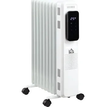 Radiátor HOMCOM olejový radiátor elektrický radiátor 1830-2180W přenosný 3 nastavení teploty 24hodinový časovač 9 topných desek bílá ocel 42,5x24x63cm pro efektivní teplo | Aosom.de