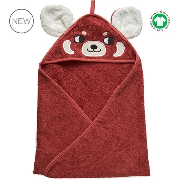 Osuška pro miminko s kapucí z organické bavlny červená panda Roommate