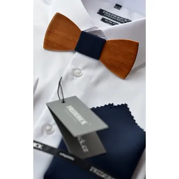 Dřevěný motýlek s kapesníkem - vzor 50 - tmavě modrý