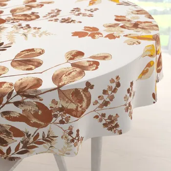 ubrus Bavlněný kulatý ubrus Sandra SA-530 Hnědý eukalyptus na bílém Ø 100 cm