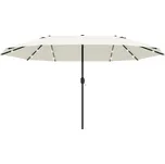 Outsunny dvojitý slunečník s LED diodami, 440 x 256 cm, zahradní slunečník s ruční klikou, slunečník na terasu v krémově bílé barvě pro zahradu a terasu | Aosom.de