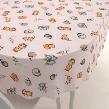 ubrus Dětský bavlněný oválný ubrus Sandra SA-533 Australská zvířátka na růžovém 80x120 cm