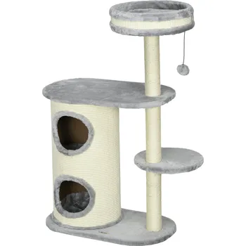 Škrabadlo PawHut pro kočky se 2 jeskyněmi, sisalovými provazy, několika plošinami, měkkým plyšem a míčkem, šedé, 59x35x100 cm | Aosom.de